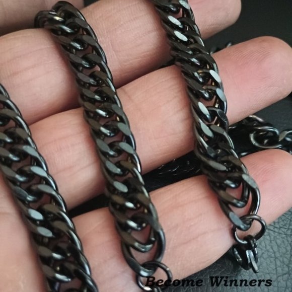 Other - New Wet Black Stainless Steel 10mm Cuban Link 8.5" Bracelets